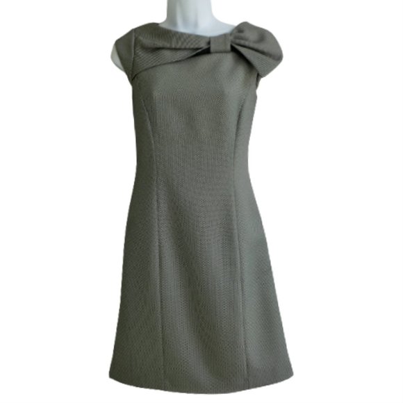 Tahari Arthur S Levine Micro Dot Sheath Dress Bow Neckline Princess Seams Line 4 - Picture 8 of 8